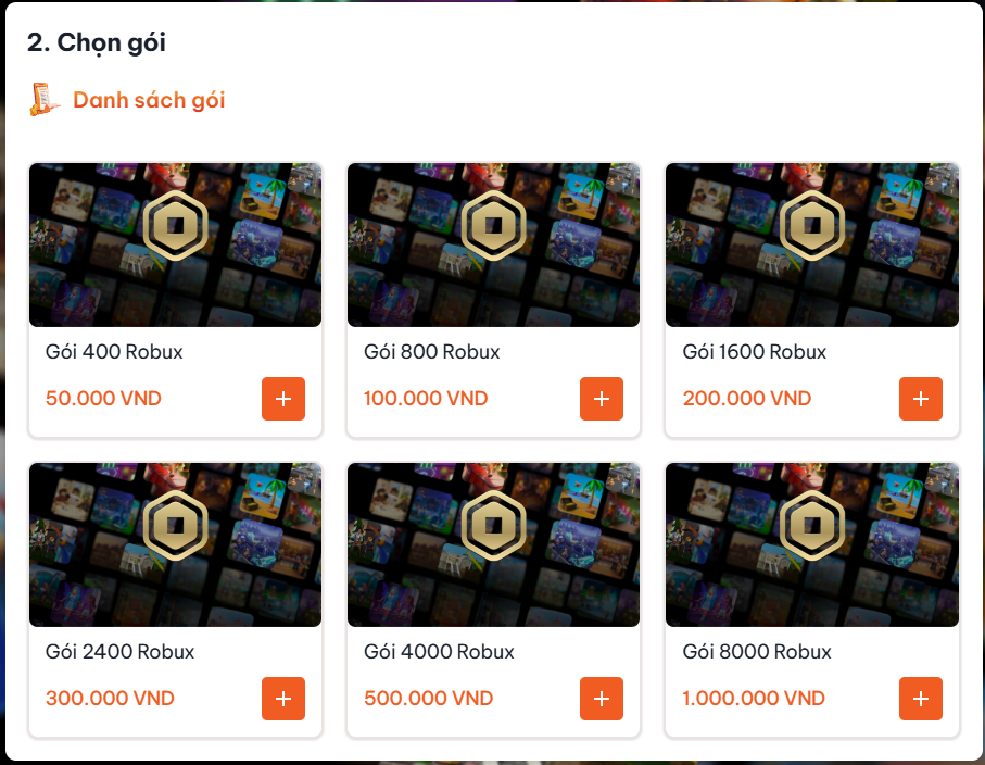 Chọn gói Robux