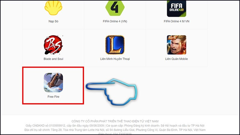 Chọn game Free Fire nạp thẻ