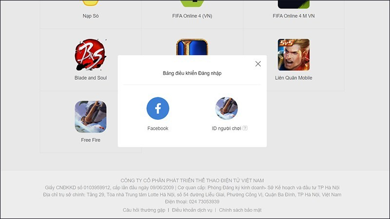 Đăng nhập tài khoản ID game Free Fire