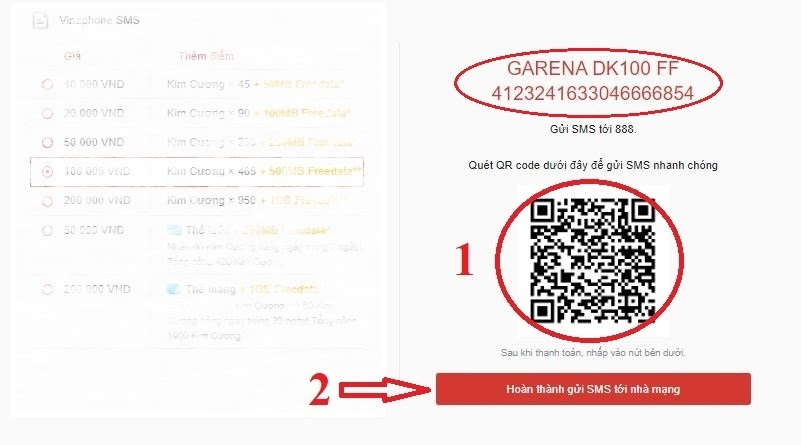 Soạn tin nhắn Vinaphone mua thẻ game Free Fire Garena