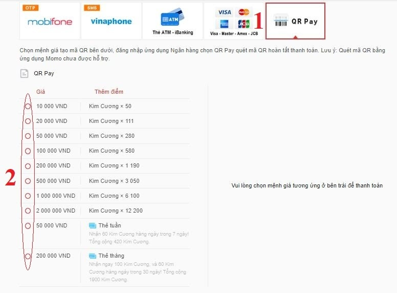 mua thẻ game Free Fire thanh toán bằng QR Pay
