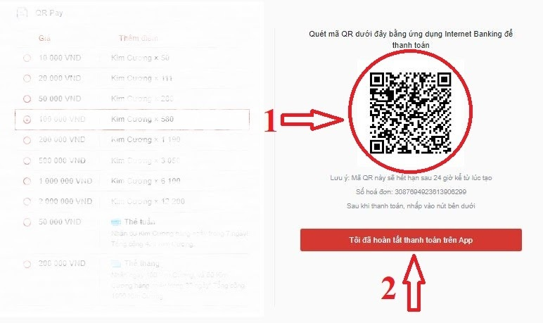 Quét mã QR Pay thanh toán thẻ nạp game